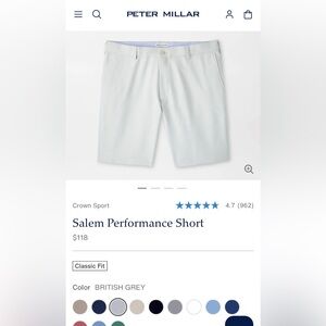 Peter Millar British Grey Flat Front Performance Shorts (new in plastic w/ tags)